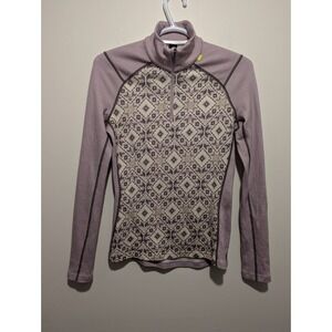 Helly Hansen Women Size XS Lifa Merino Wool Geometric 1/4 Zip Base‎ Layer Top